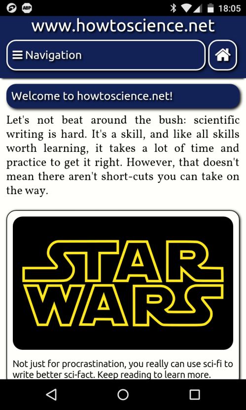 The mobile layout of howtoscience.net