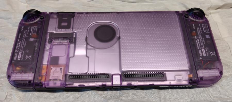 Photograph of the rear of the completed unit with its new translucent purple case