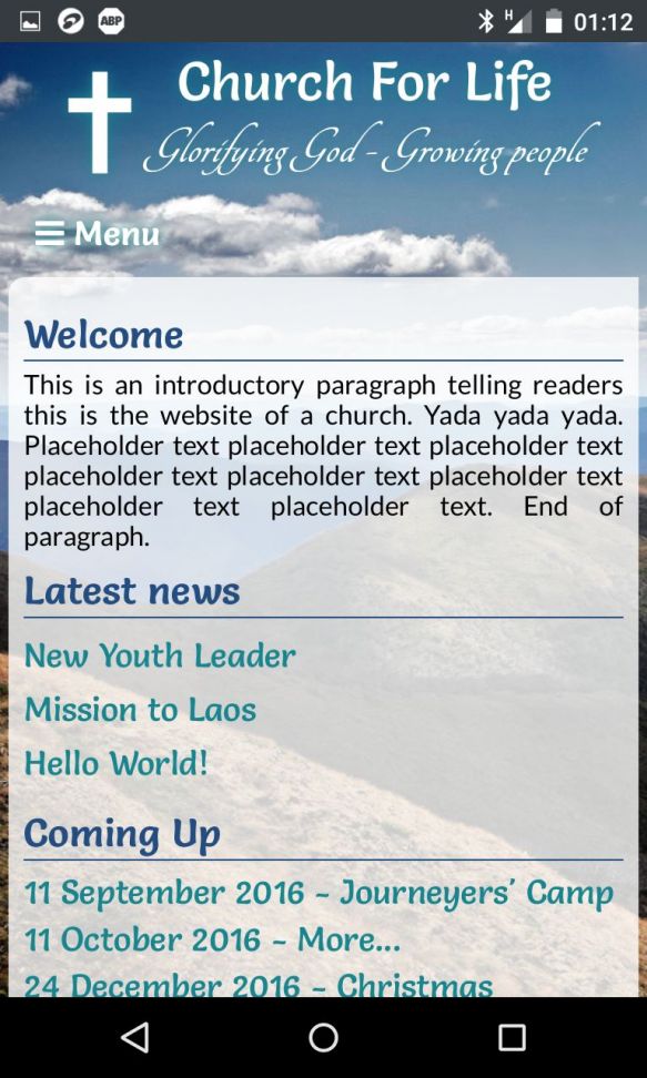 The mobile layout with menu closed.