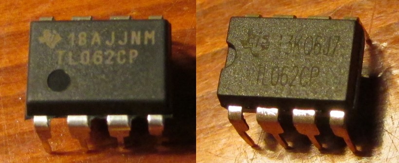 comparison between legitimate and fake opamps, chips, electronic components
